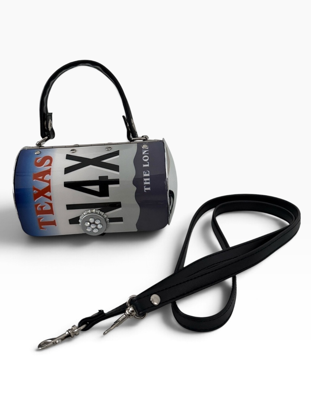 Texas License Plate Barrel Metal Handbag